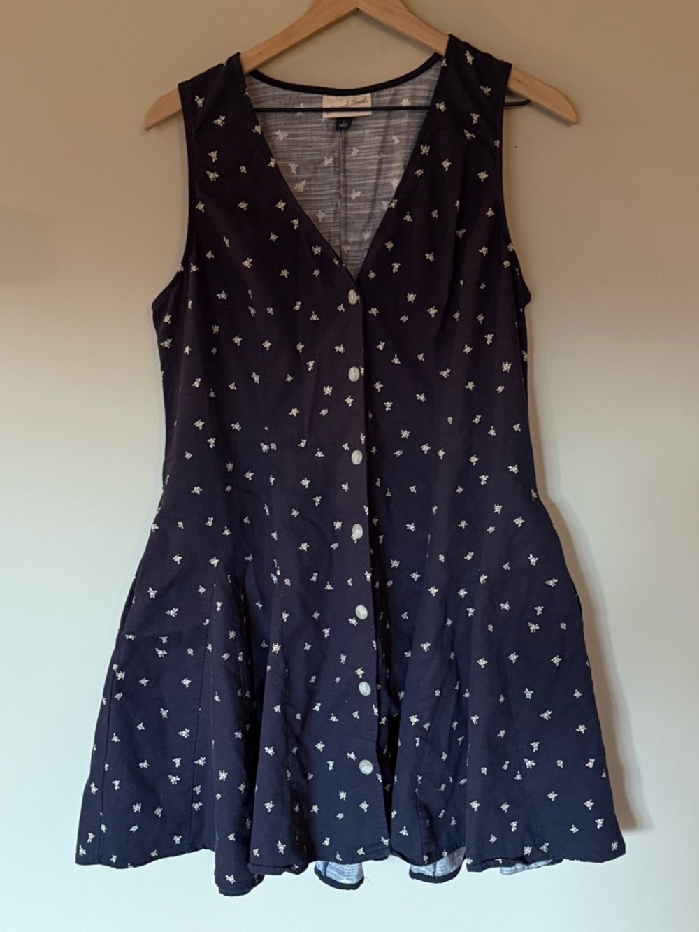 Sleeveless Navy Button-Front Floral A-Line Dress